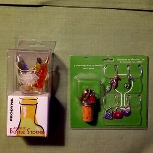 Acrylic bottle stopper and set of wine cork with 6 charms for drinking glasses